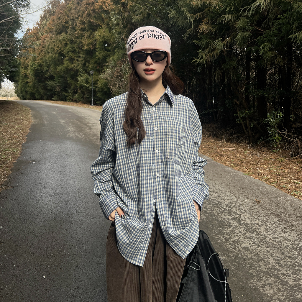 (ユニセックス) チェックコットンンシャツ