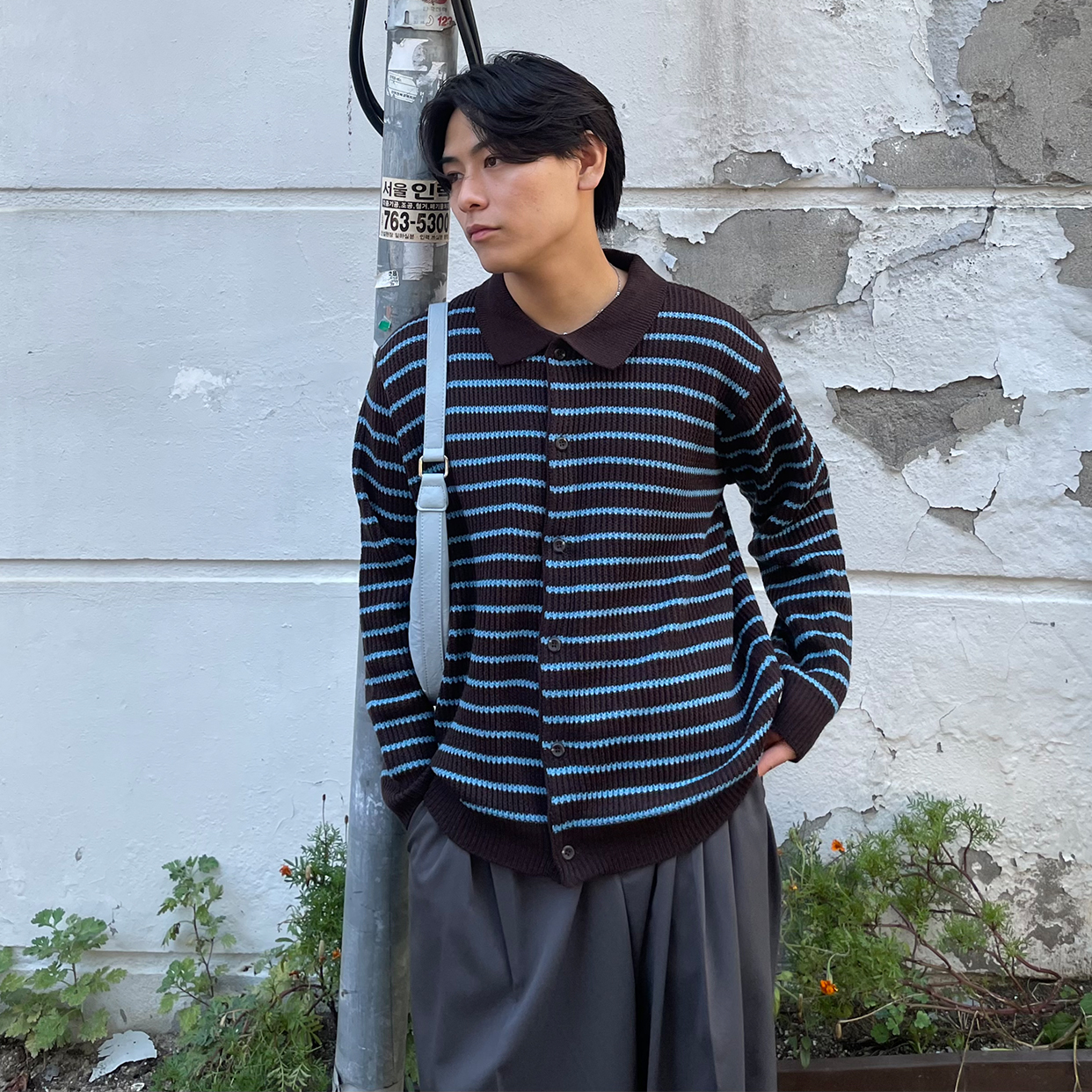 (unisex) ボーダーカラーカーディガン