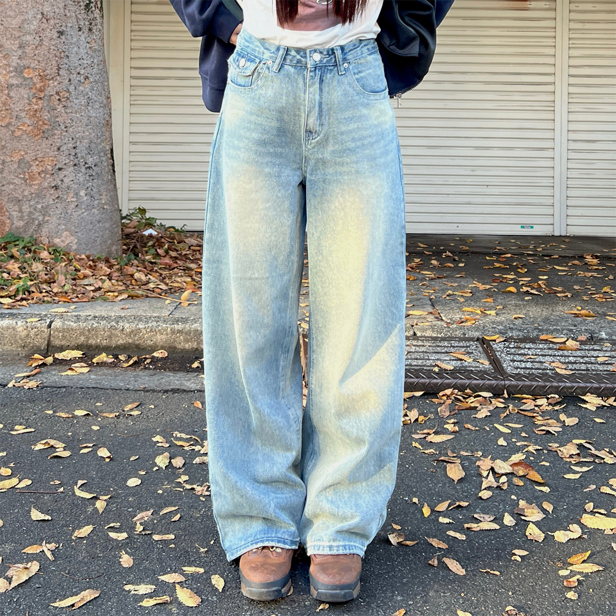 ユニセックス) ヴィンテージウォッシュワイドフィットデニム