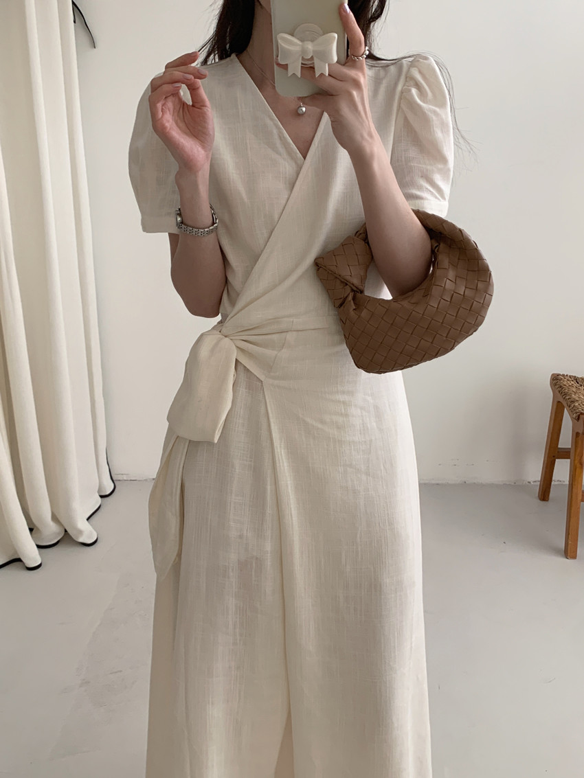 ゆきL'or ホワイト ラップワンピース 半袖 ゆきL'or ホワイト ラップ