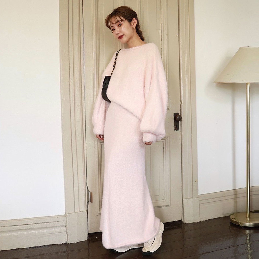 (ORIGINAL) ミンクライクバンディングロングニットスカート