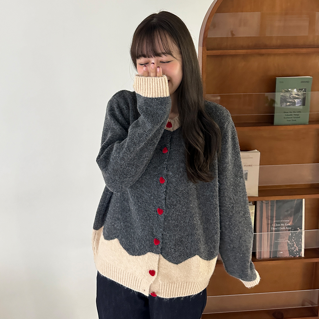 ハートボタン配色カラーカーディガン | ファッション通販サイト NUGU