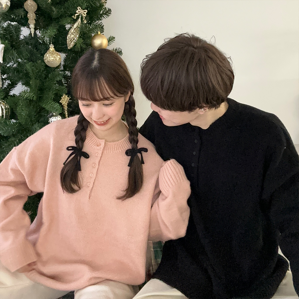 (ユニセックス) ボタンラウンドニット