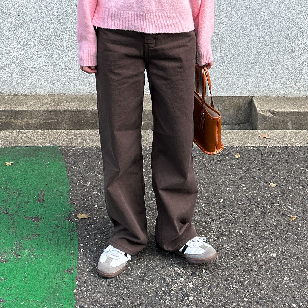 ハイウエストコットンワイドカラーパンツ