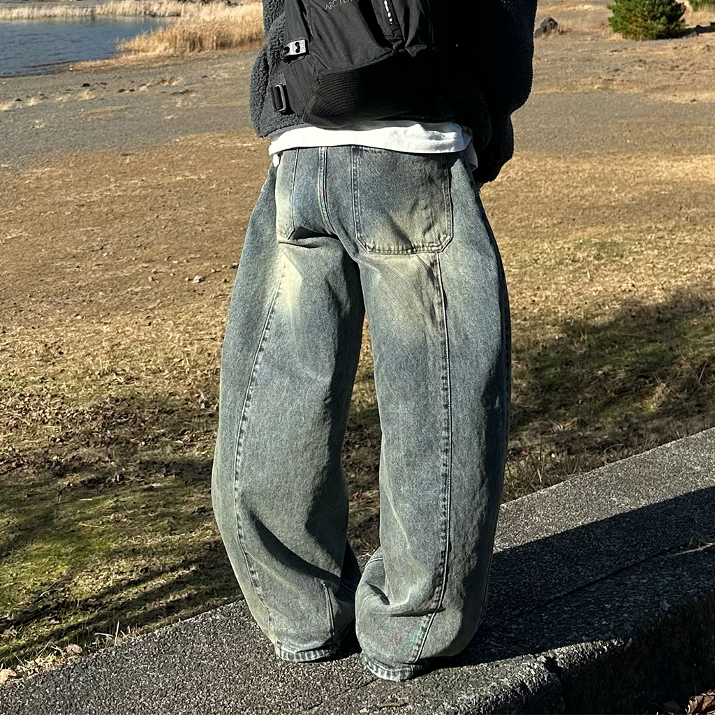 バックスリットバルーンワイドデニムパンツ