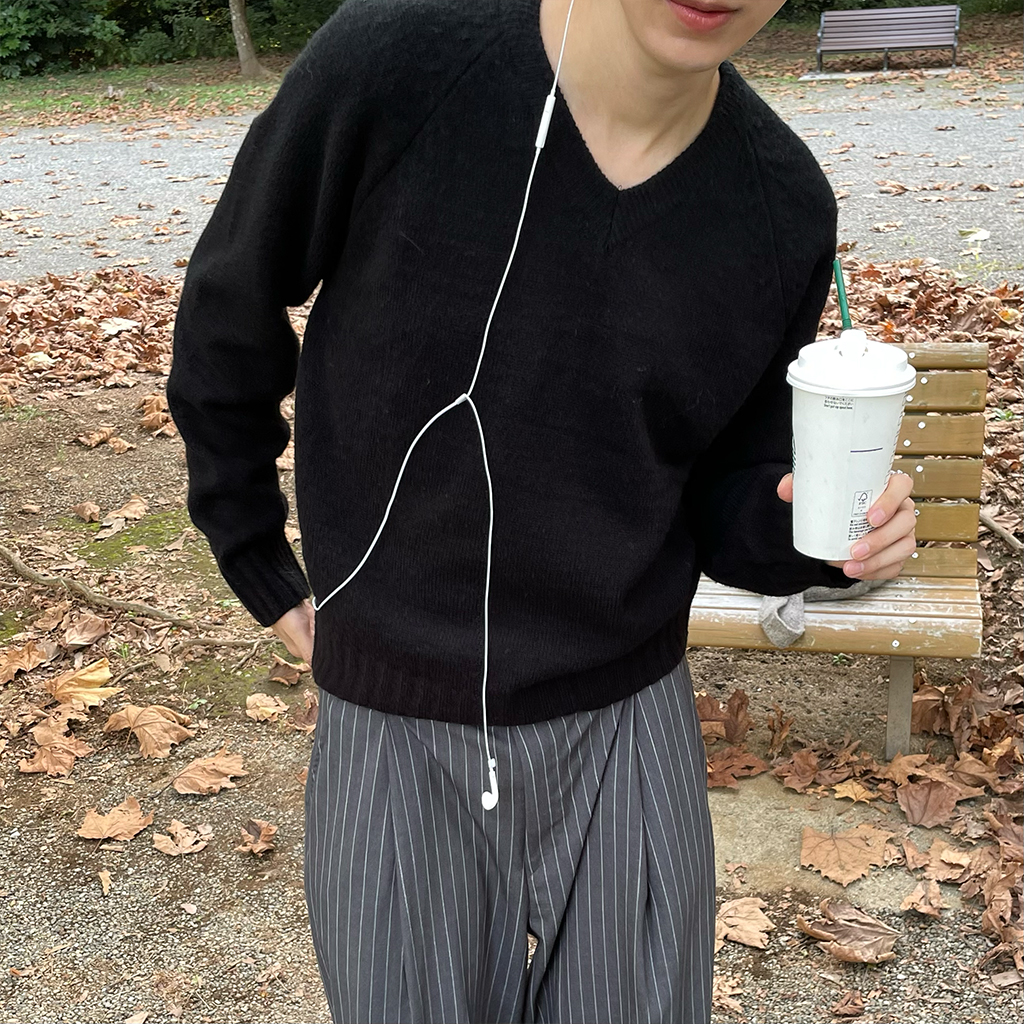 (ユニセックス) ラグランVネックニット