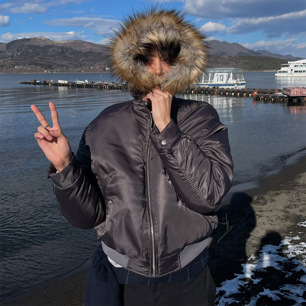 ファーフードジャンパー