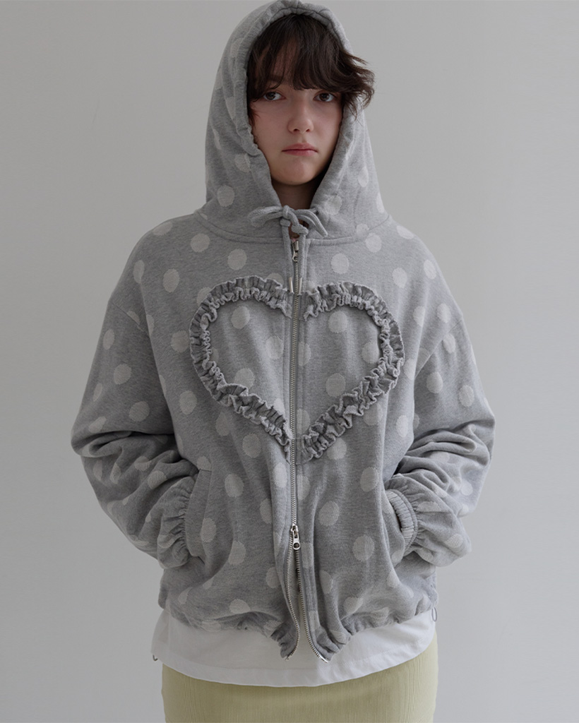K-POPアイドル着用] Frill Heart Hoodie, Dot Grey
