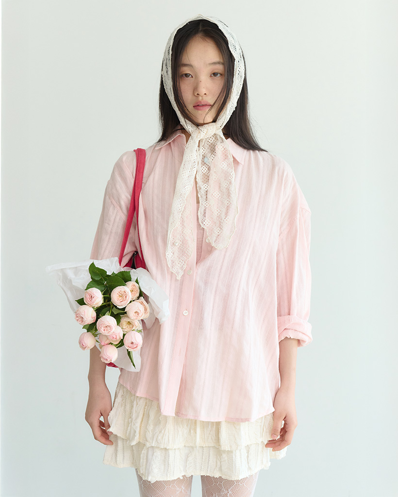 Eyelet Overfit Shirts, Peach