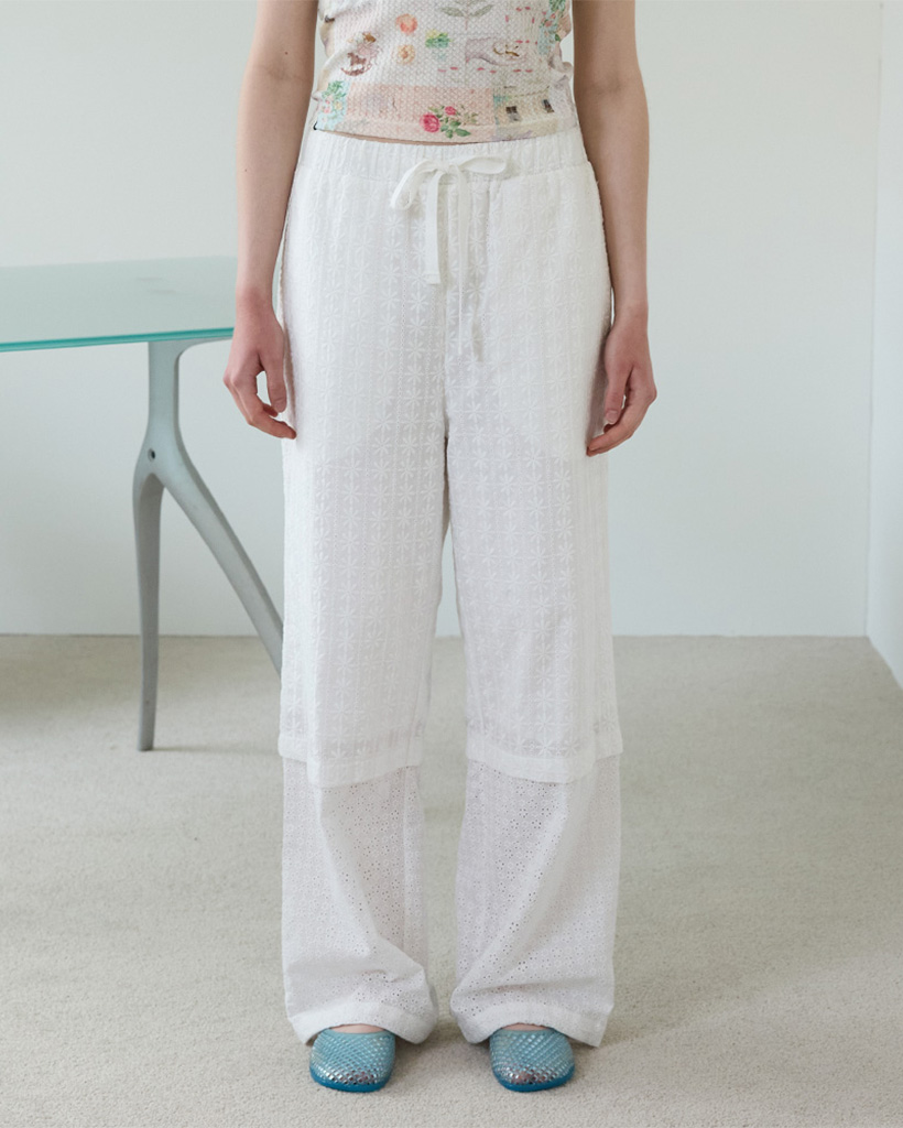 Double Lace Pants, White