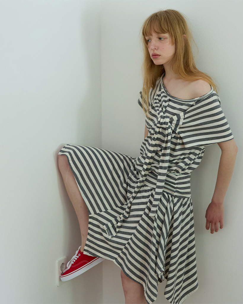 Stripy Unbalanced Skirt, Grey