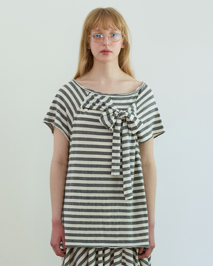 [ILLIGO] Ribbon shirring off-shoulder t-shirt /追跡付 ☆ILLIGO☆ RIBBON SHIRRING OFF SHOULDER T-SHIRT (ILLIGO/T