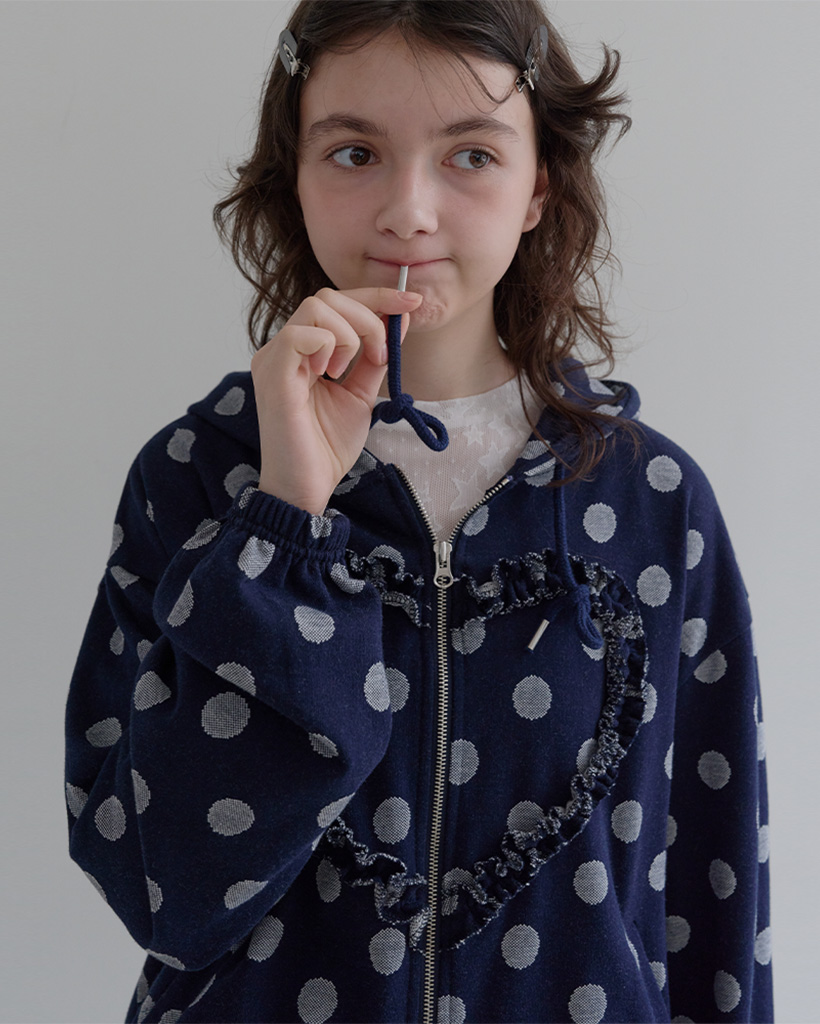 K-POPアイドル着用] Frill Heart Hoodie, Dot Navy