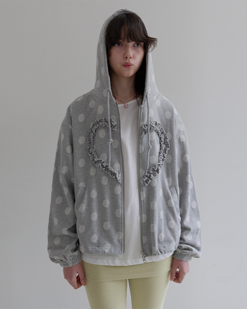 K-POPアイドル着用] Frill Heart Hoodie, Dot Grey
