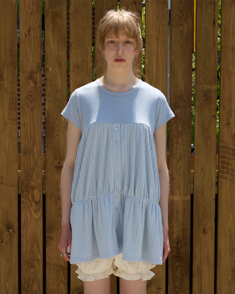 Shirry Tiered Top, Light Blue