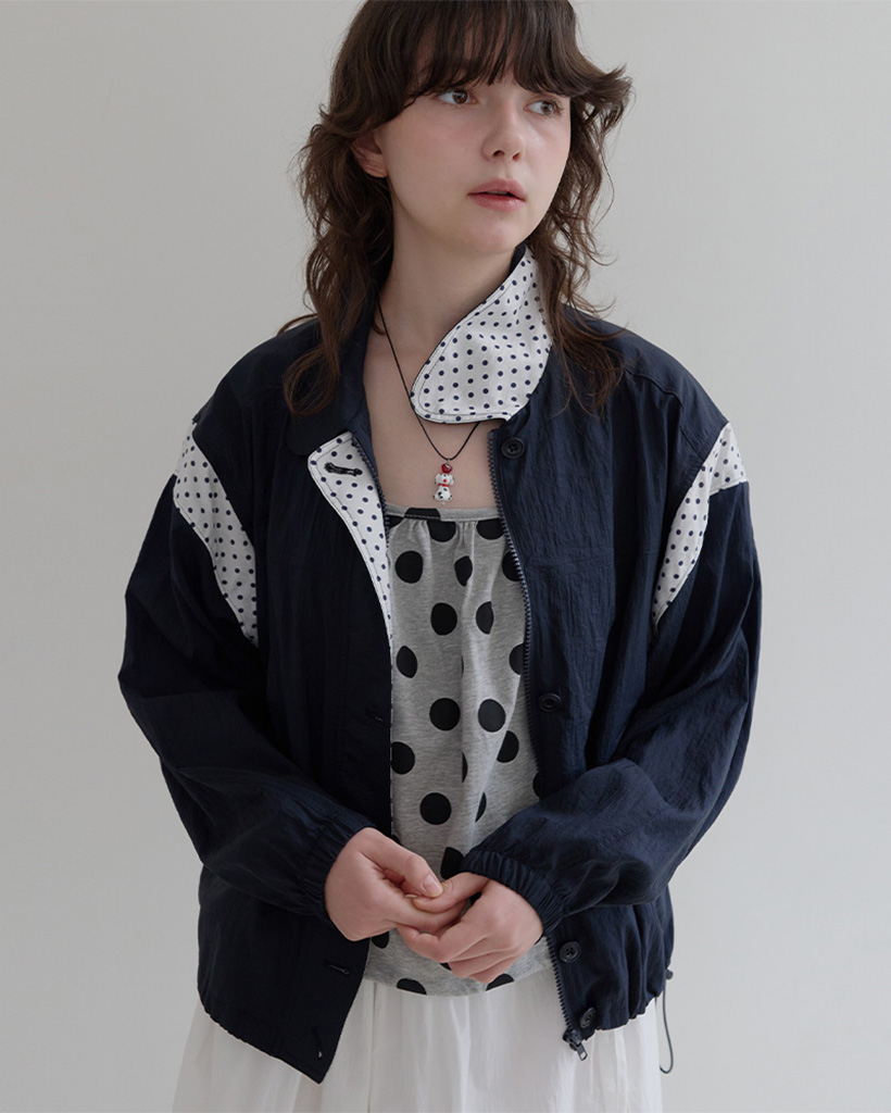 ジャケット・アウター DOT FRILL HOODED WINDBREAKER JUMPER Influencer pick] dot frill hooded windbreaker jumper (navy