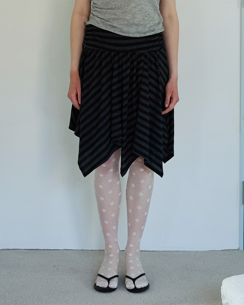 Stripy Unbalanced Skirt, Charcoal