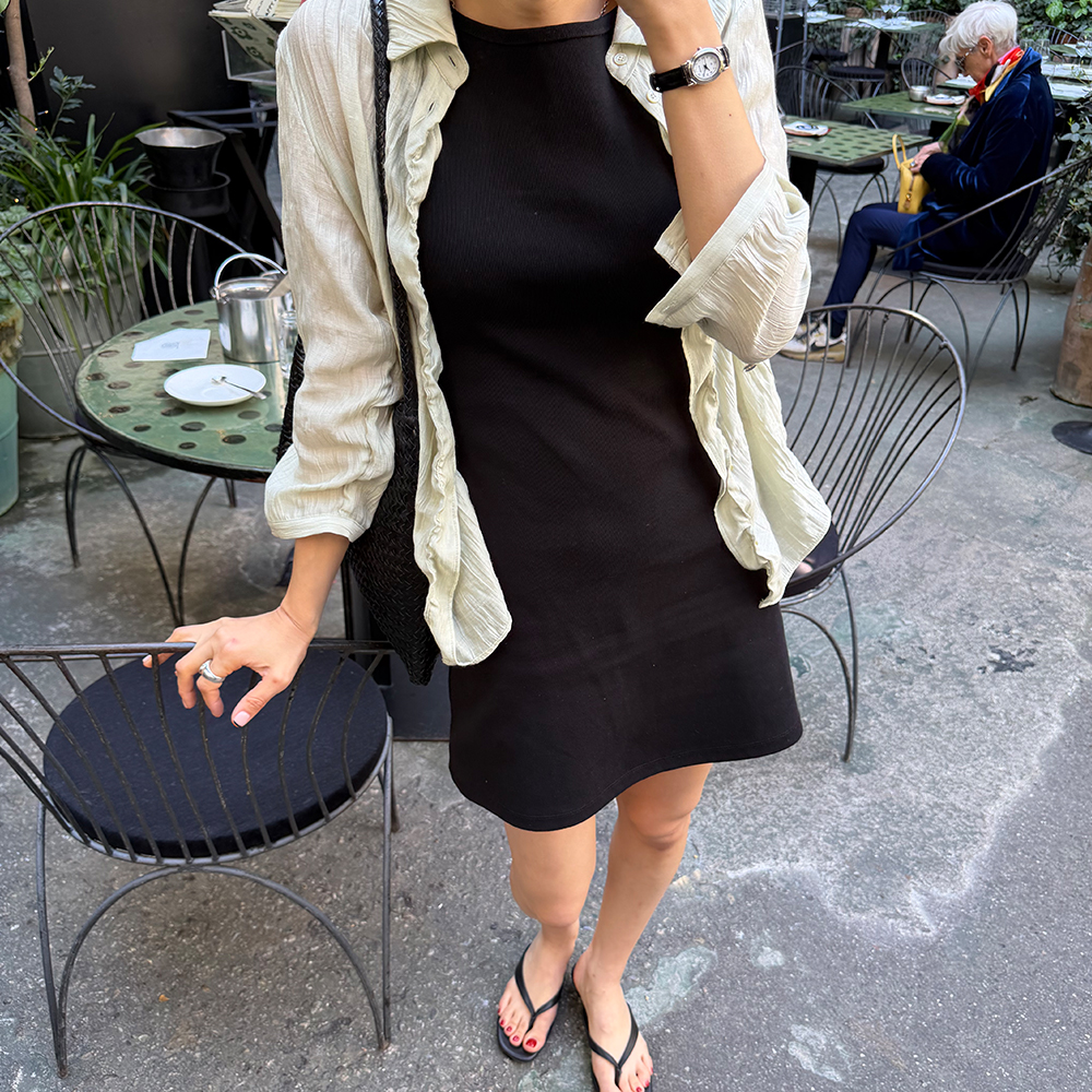 LINE SLEEVELESS DRESS (BLACK)