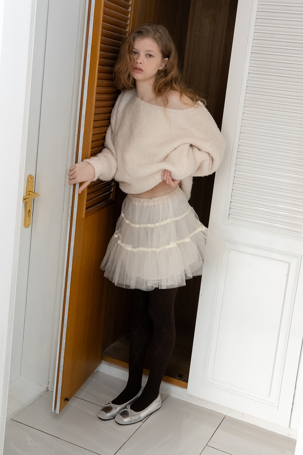 Tutu shirring skirt_ivory