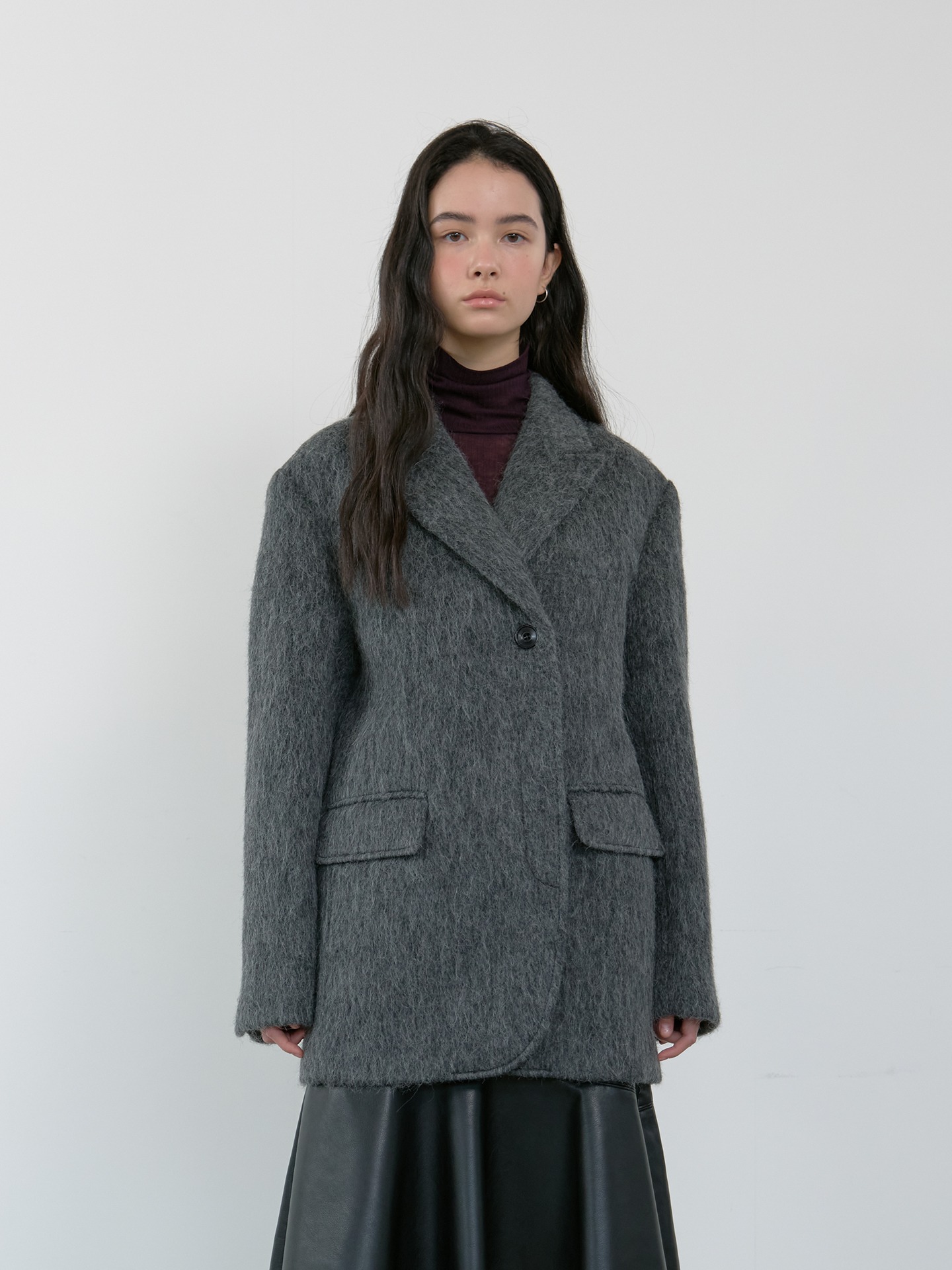 HAIRY ALPACA DOUBLE HALF COAT_CHARCOAL