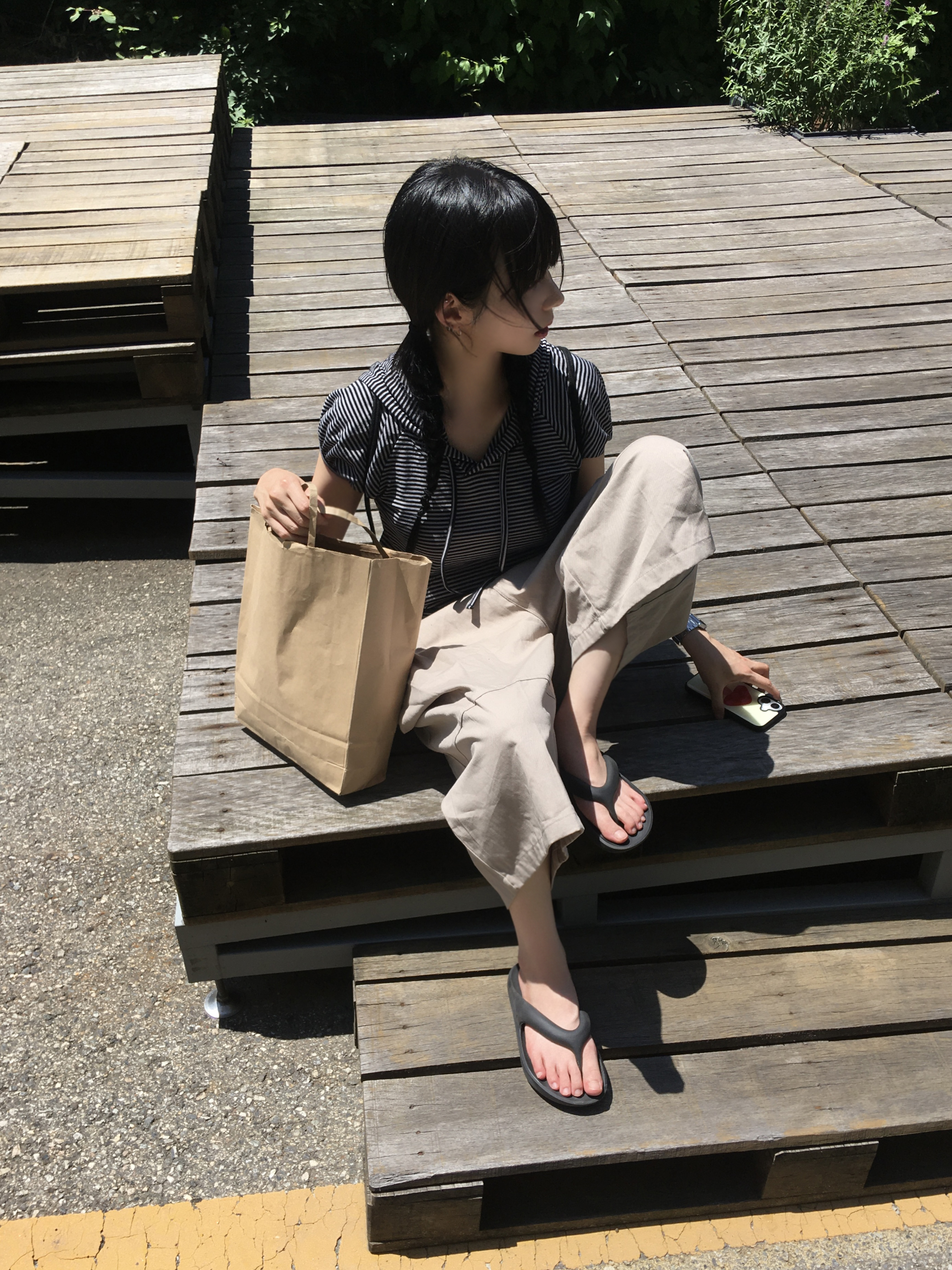 STRING STRIPE HALF HOODIE (BLACK / BROWN) | ファッション通販