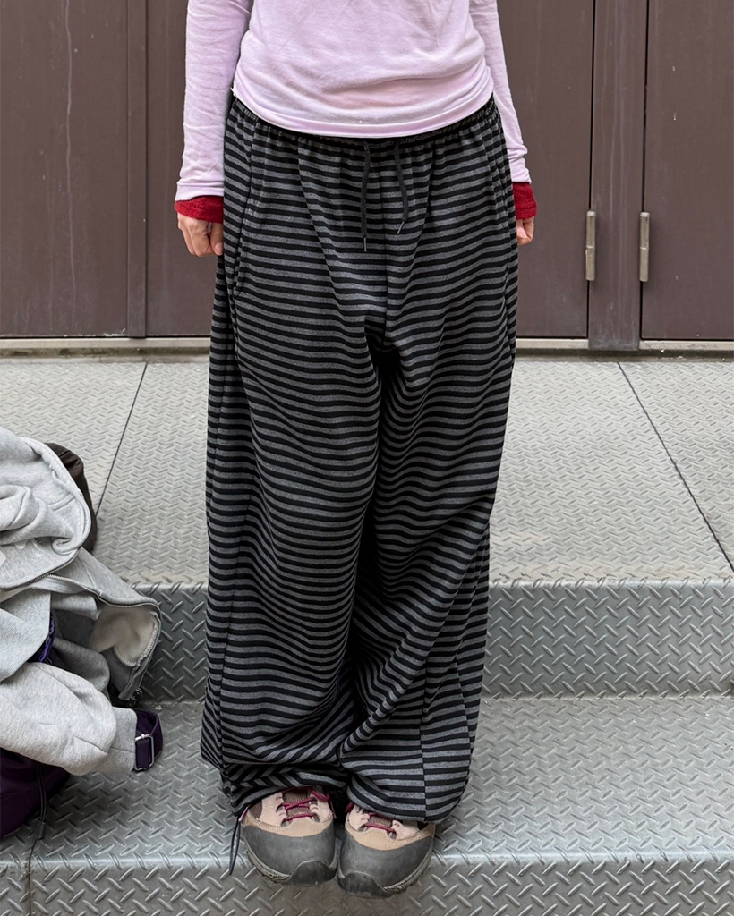 ウエストストリングボーダーイージーパンツ