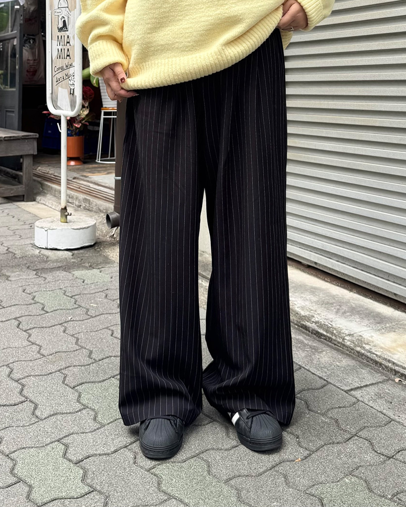ストライプゴムワイドパンツ