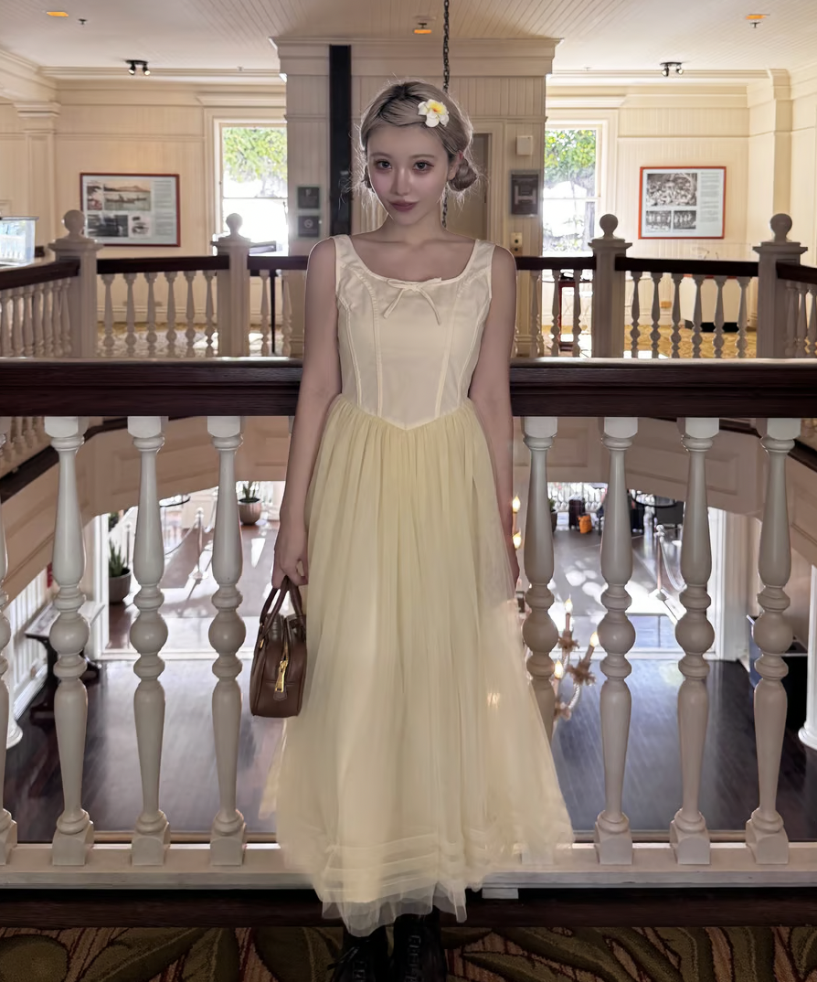 Ballerina” corset tulle long one-piece | ファッション通販