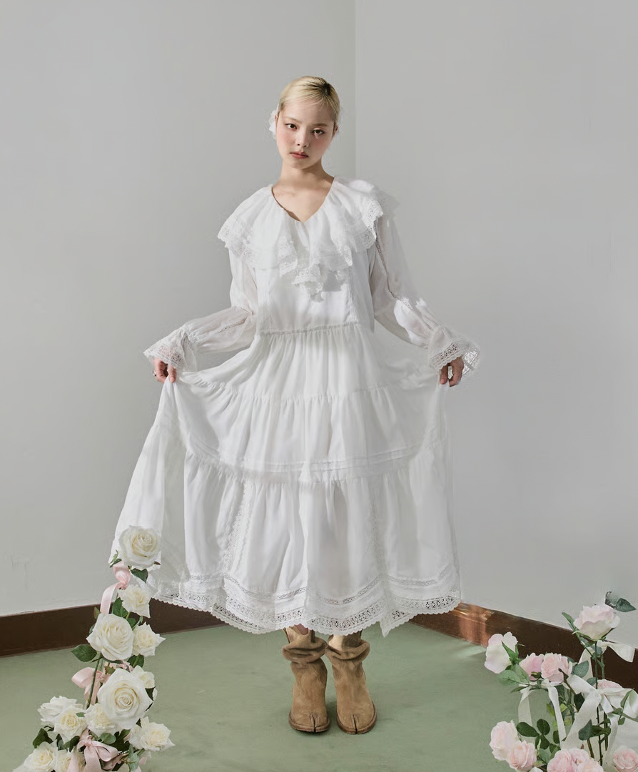 ワンピース lace frill collar cotton long one piece lace frill collar cotton long one piece | ファッション通販
