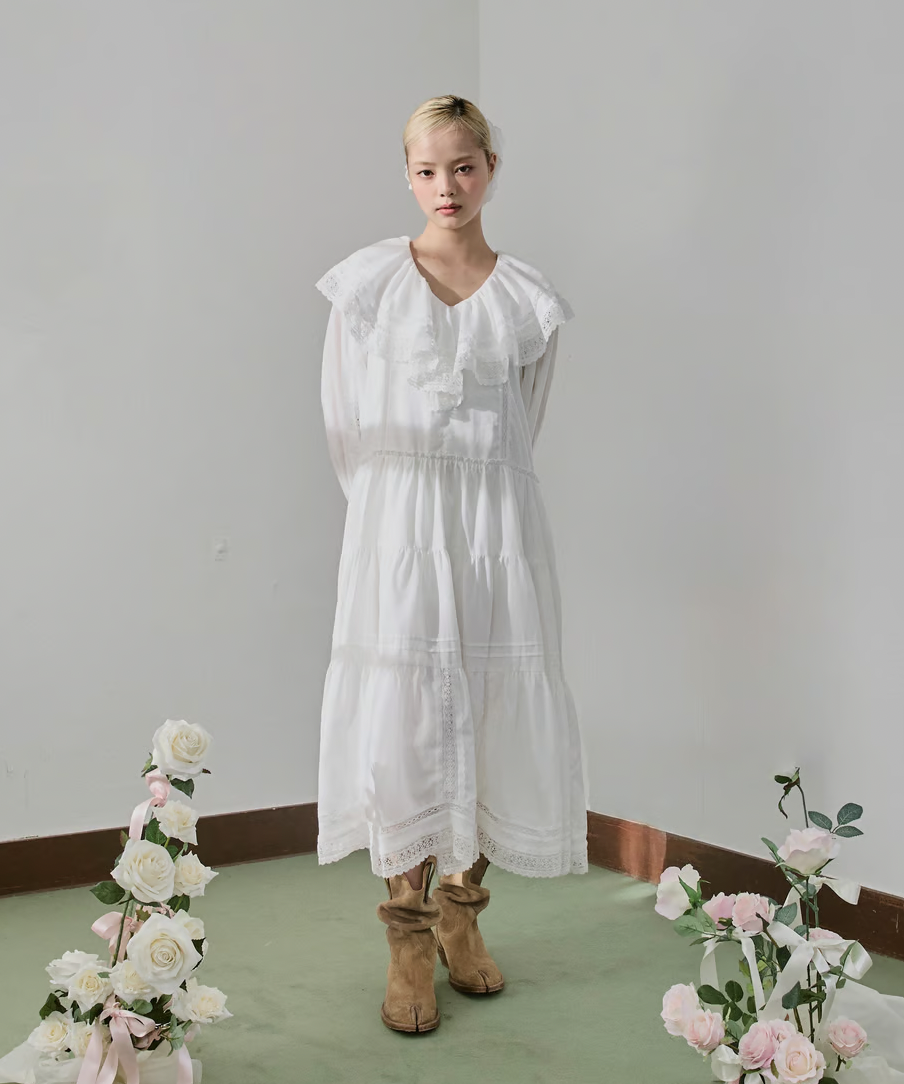 lace frill collar cotton long one piece | ファッション通販サイト NUGU