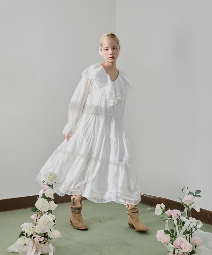 lace frill collar cotton long one piece | ファッション通販サイト NUGU