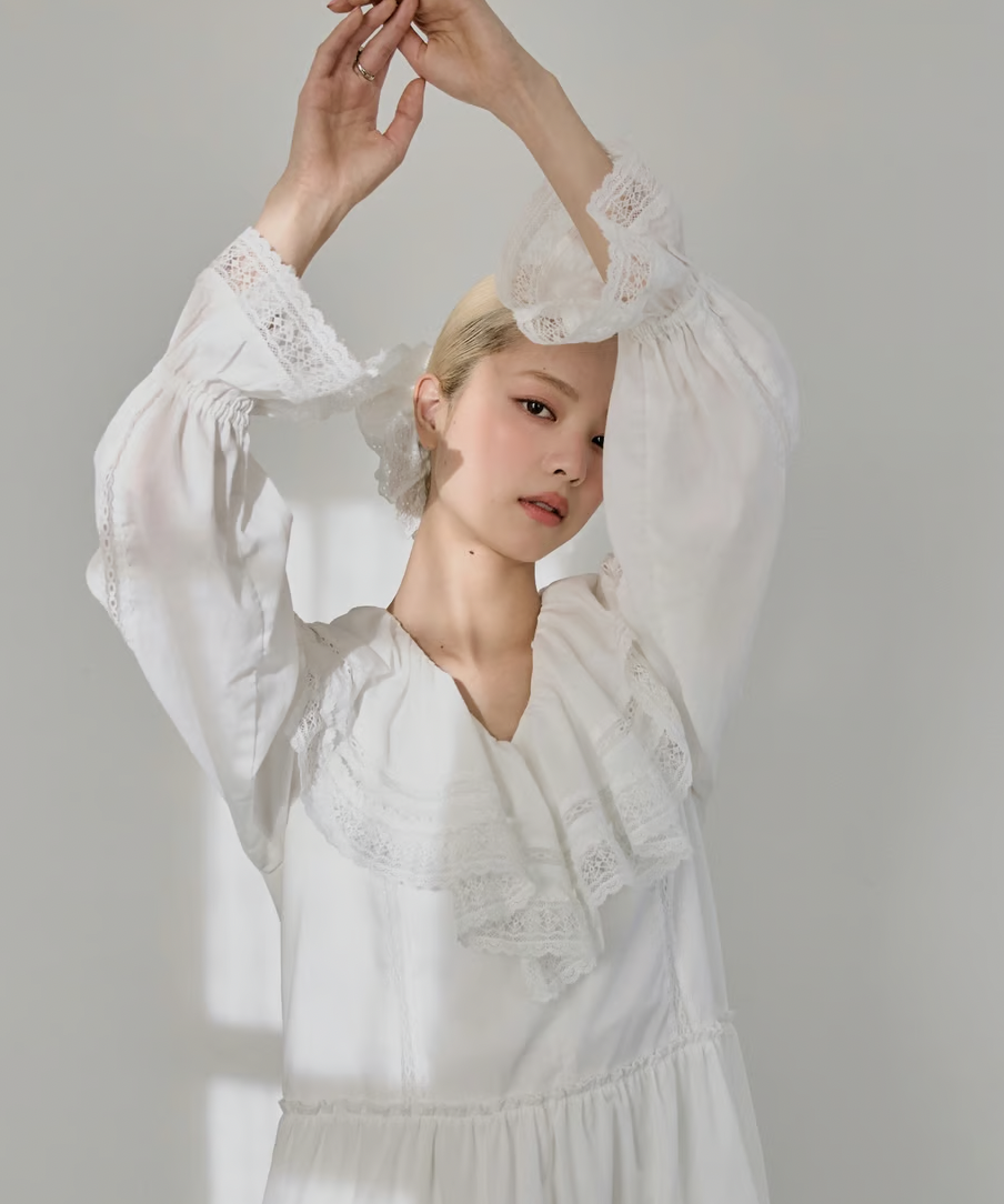 lace frill collar cotton long one piece | ファッション通販サイト NUGU