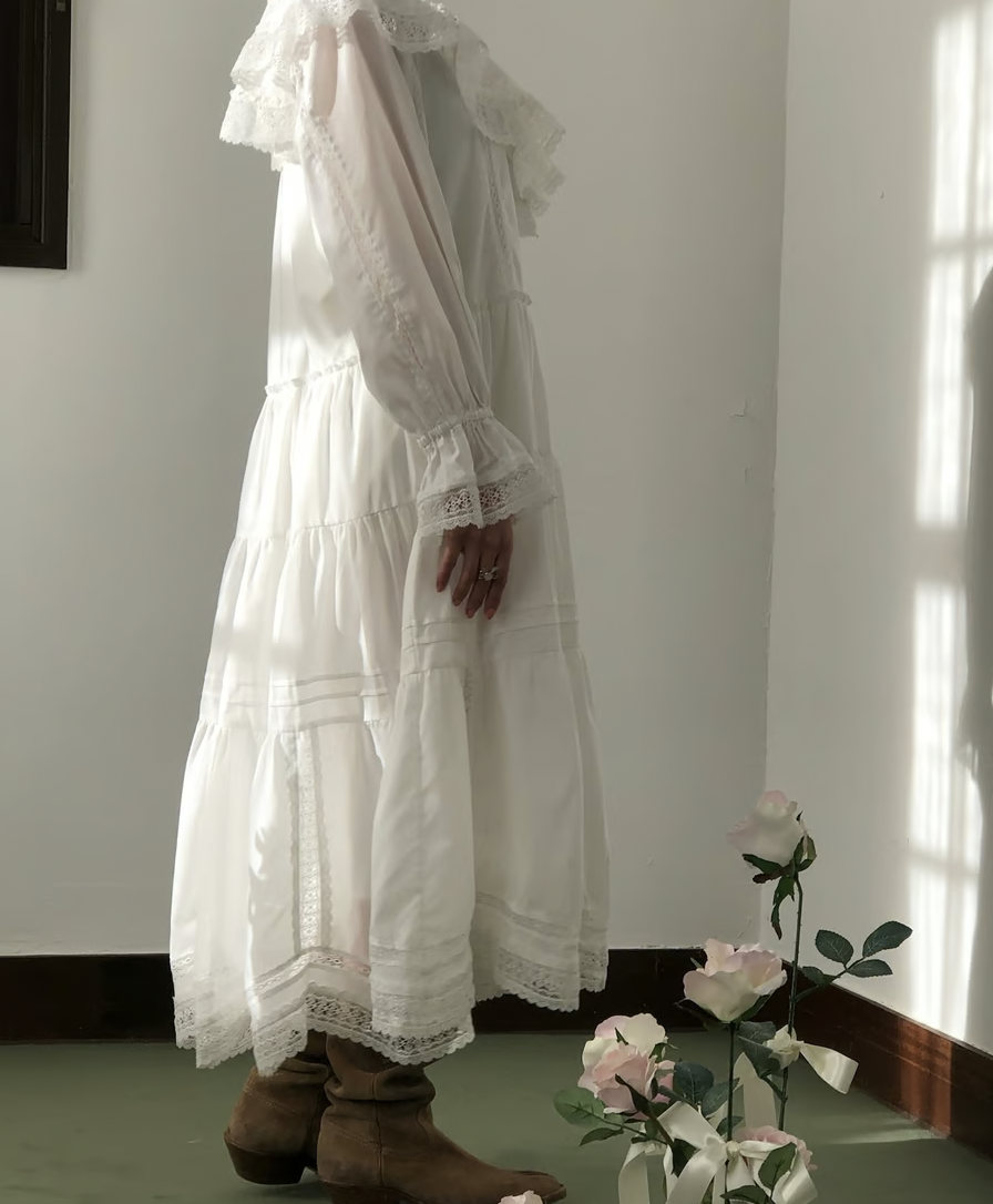 lace frill collar cotton long one piece | ファッション通販サイト NUGU