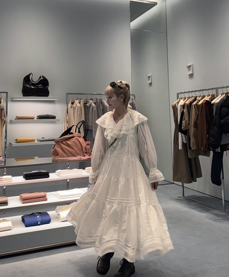 lace frill collar cotton long one piece | ファッション通販サイト NUGU