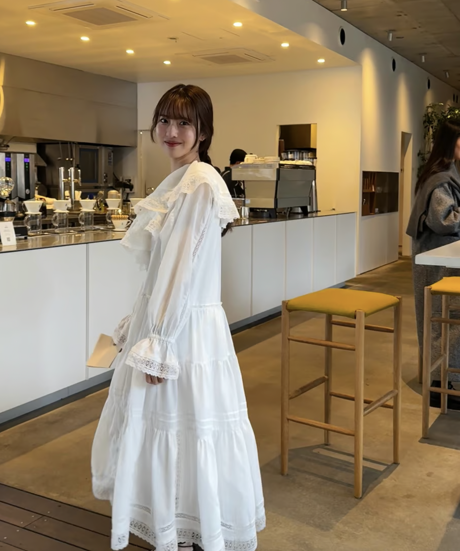 ワンピース lace frill collar cotton long one piece lace frill collar cotton long one piece | ファッション通販