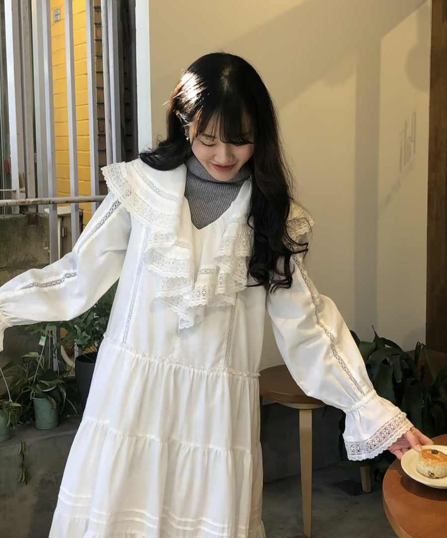 ワンピース lace frill collar cotton long one piece lace frill collar cotton long one piece | ファッション通販