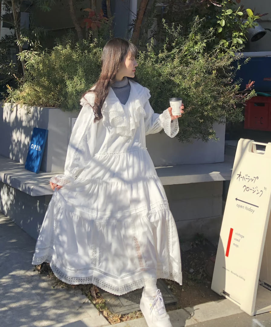 ワンピース lace frill collar cotton long one piece lace frill collar cotton long one piece | ファッション通販
