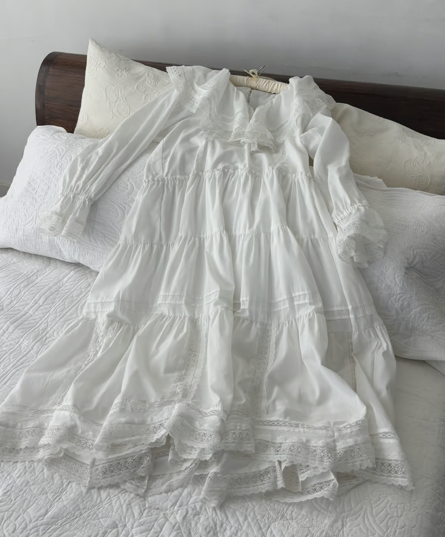 ワンピース lace frill collar cotton long one piece lace frill collar cotton long one piece | ファッション通販
