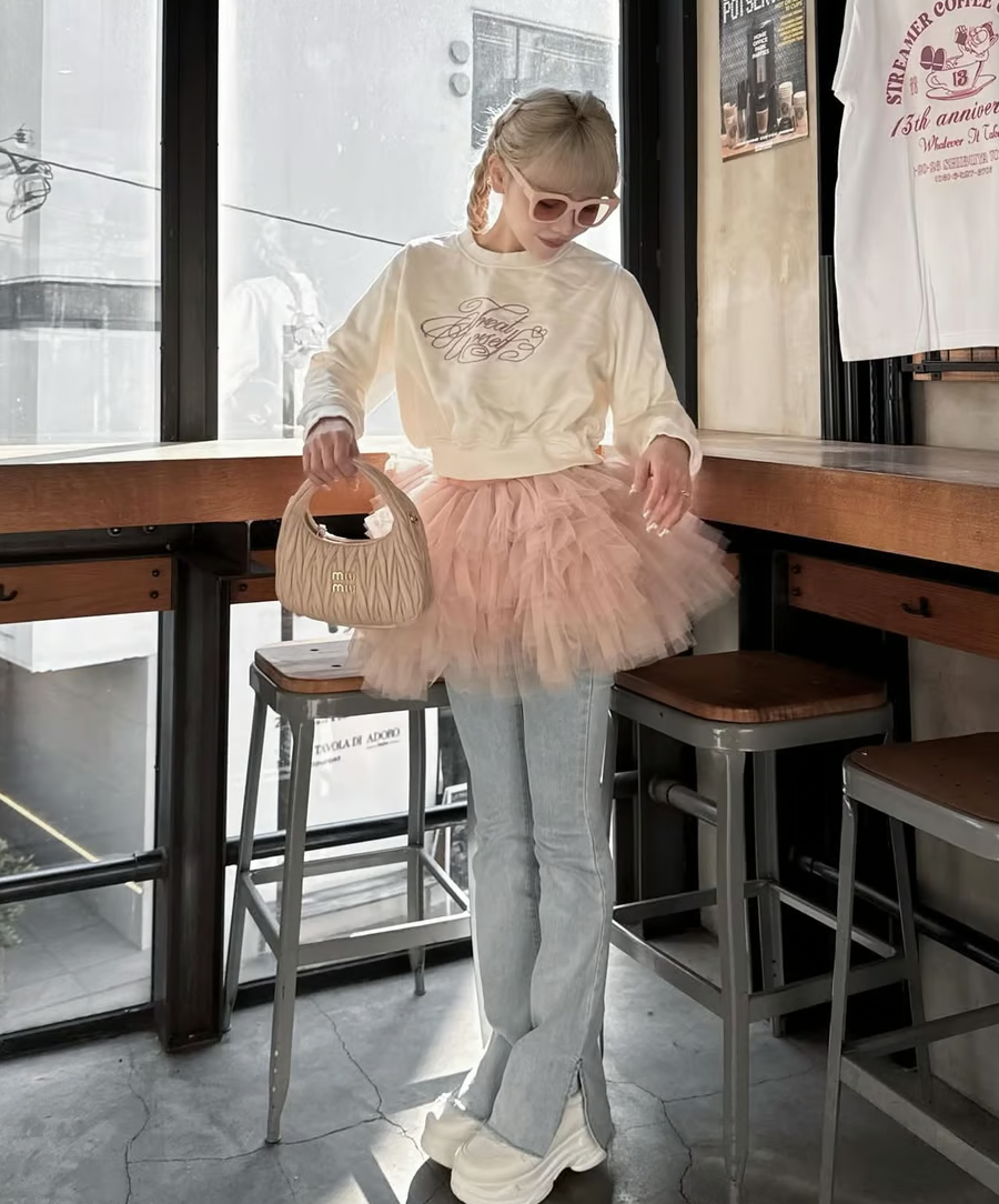 スカート Ballerina volume tulle balloon skirt Tulle balloon mini skirt (black)