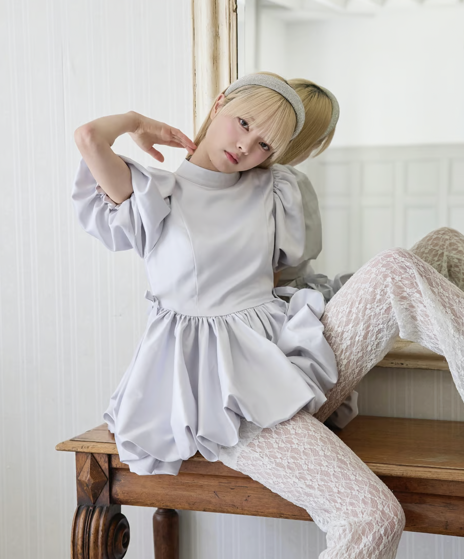 satin balloon peplum mini one-piece | ファッション通販サイト