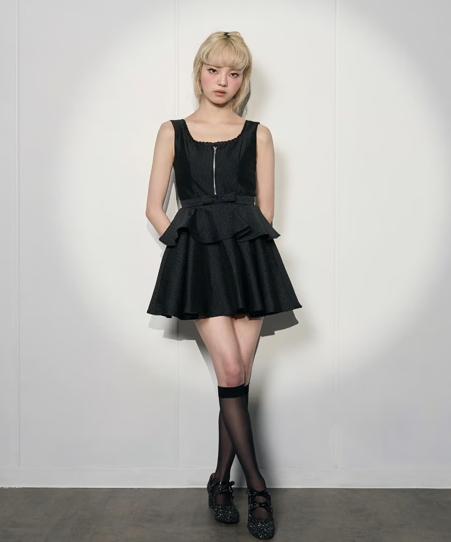 ribbon peplum jacquard one-piece | ファッション通販サイト NUGU