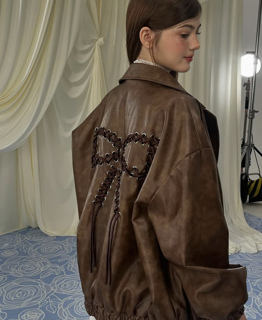 Back Ribbon leather jacket | ファッション通販サイト NUGU
