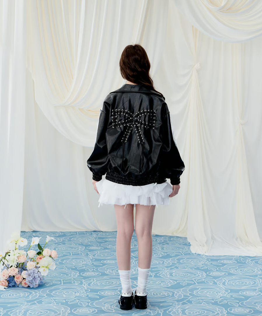 Back Ribbon leather jacket | ファッション通販サイト NUGU