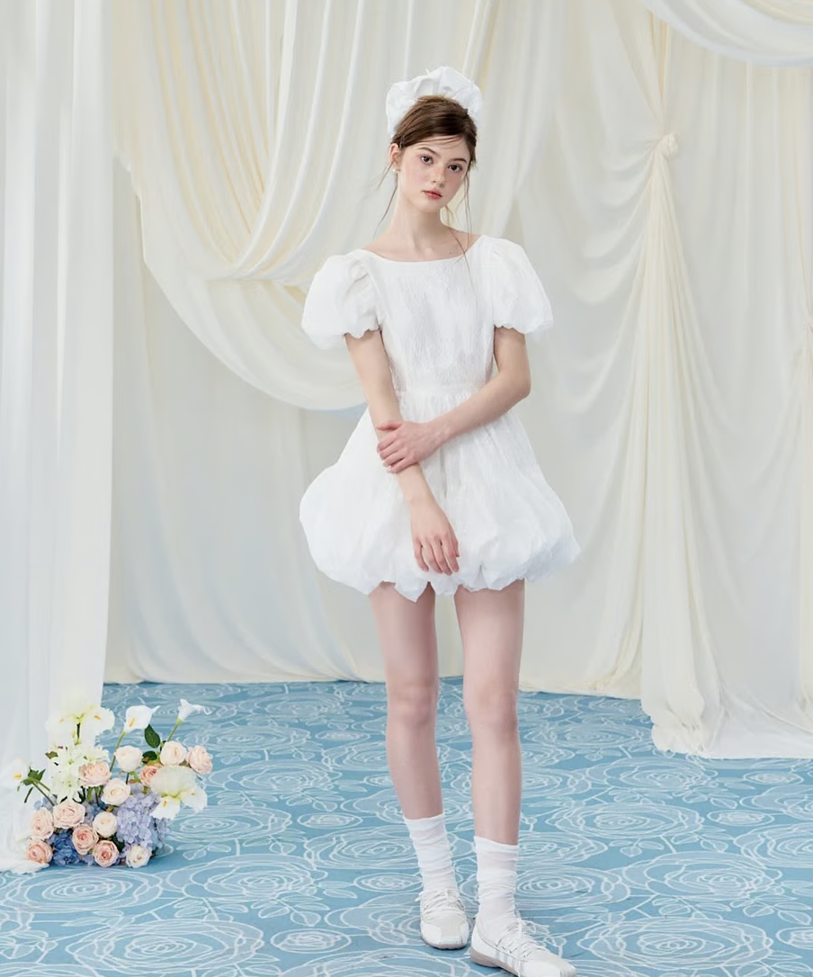 Flower petal jacquard balloon one-piece | ファッション通販