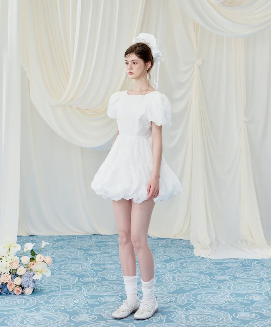 Flower petal jacquard balloon one-piece | ファッション通販