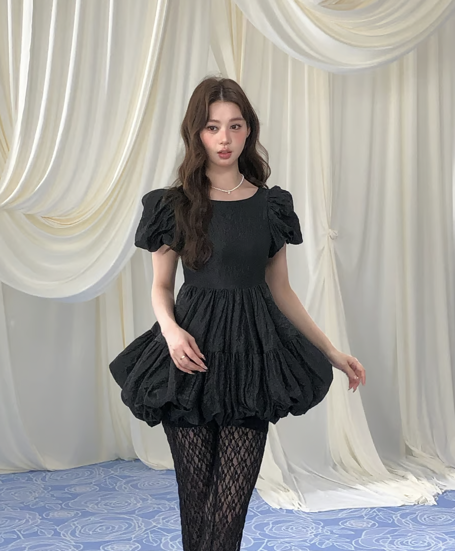 Flower petal jacquard balloon one-piece | ファッション通販