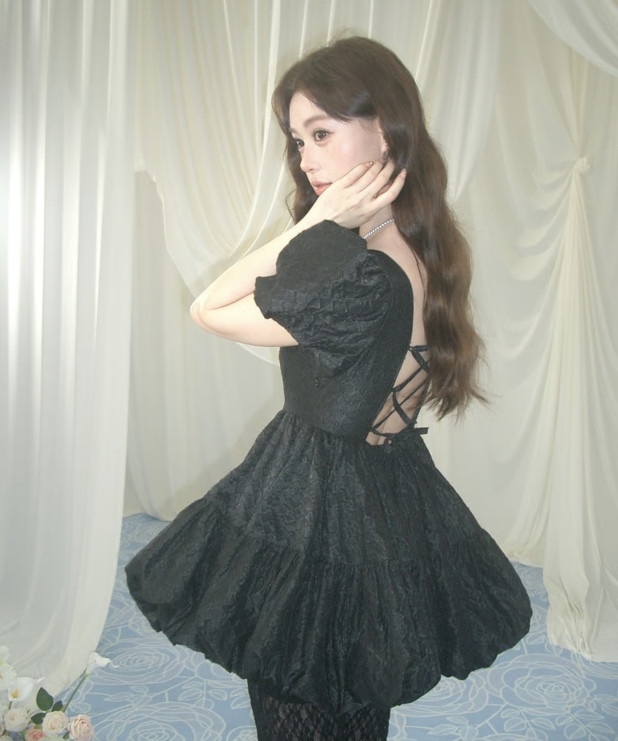 Flower petal jacquard balloon one-piece | ファッション通販
