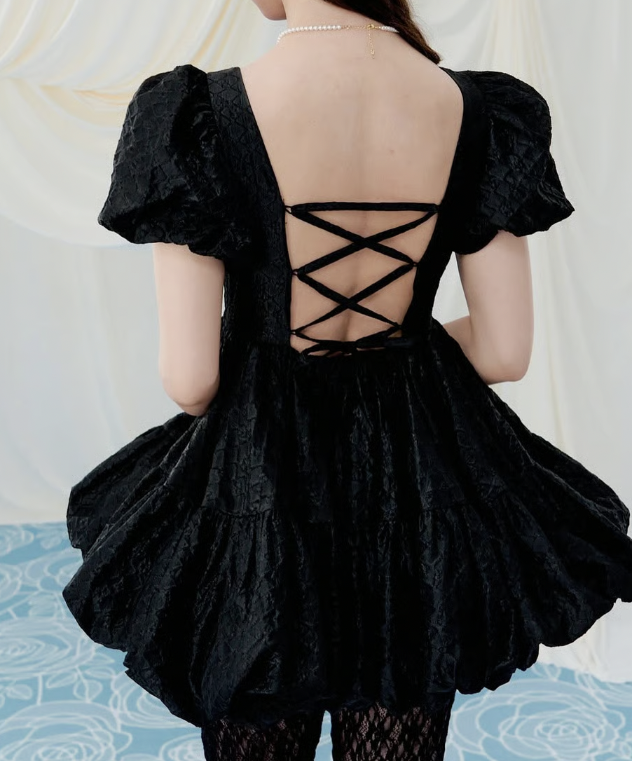 Flower petal jacquard balloon one-piece | ファッション通販