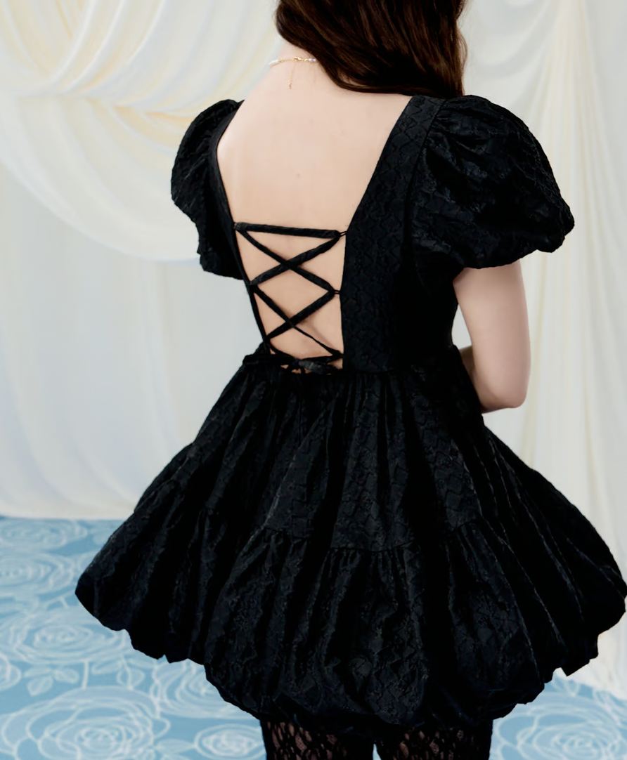 Flower petal jacquard balloon one-piece | ファッション通販