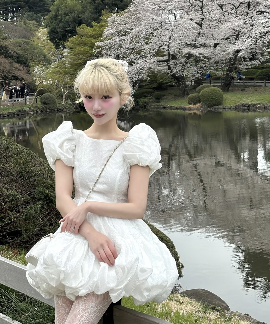 ワンピース Flower petal jacquard balloon one-piece Flower petal jacquard balloon one-piece | ファッション通販